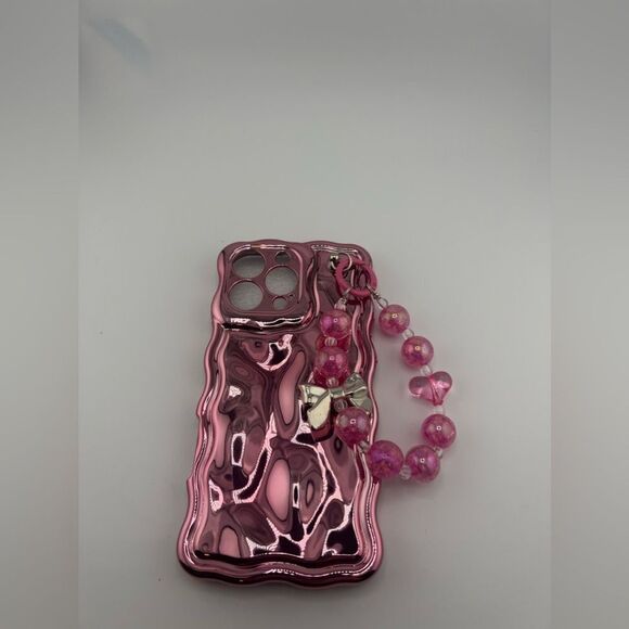 Glossy Pink Wave Case with Beaded Handle for iPhone 16 Pro Max - Picture 6 of 7